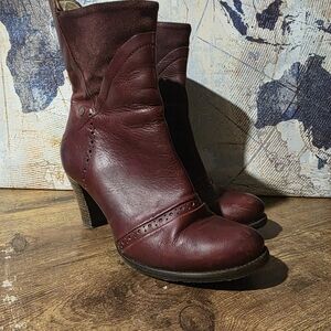 Chic DKODE Women's Burgundy/Ox Blood Leather And Suede Heeled Ankle Boots